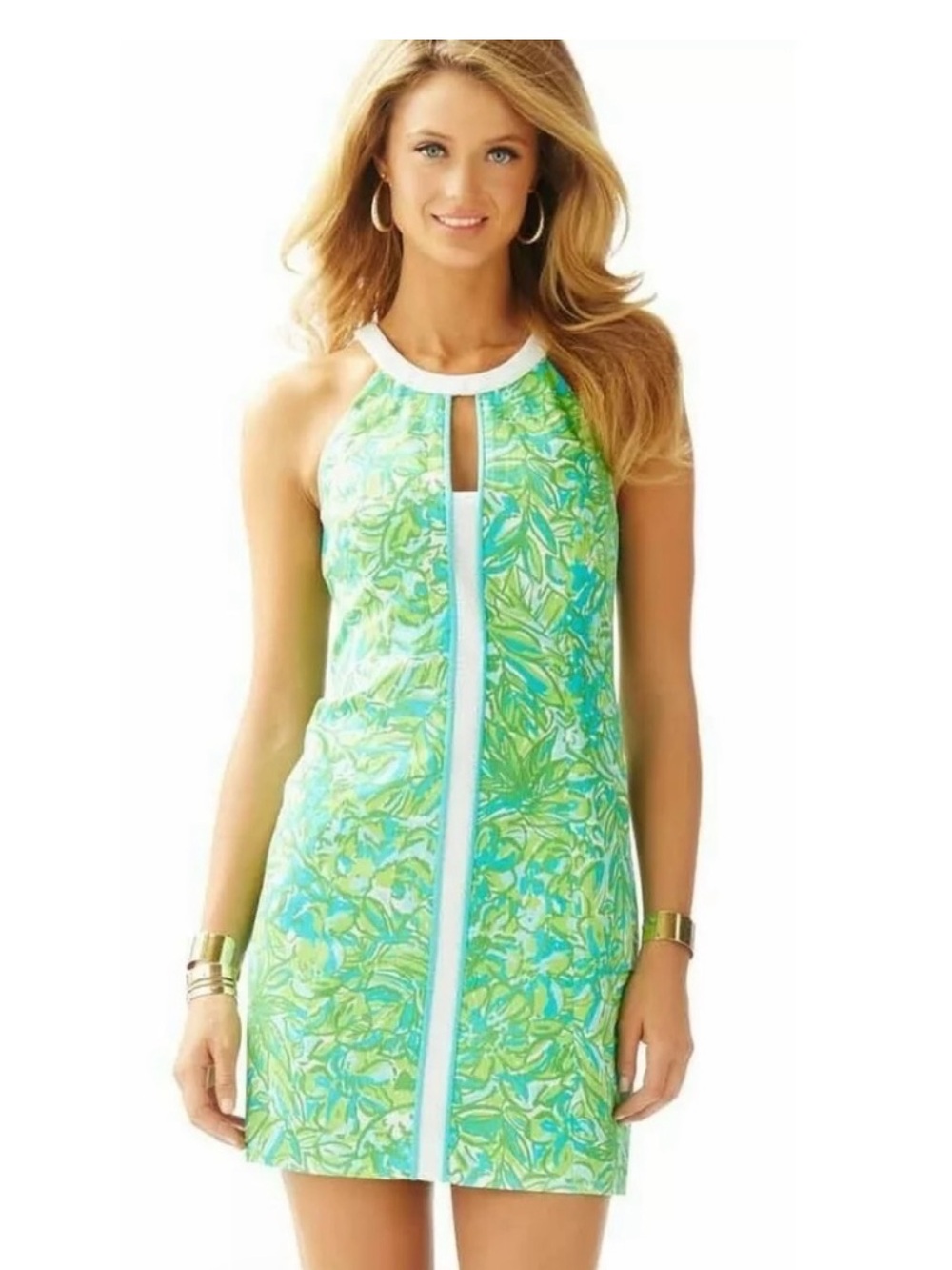 Lilly Pulitzer Green & White Keyhole Shift Dress